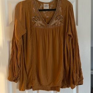 Mustard yellow Knox rose Embroidered Women's Top